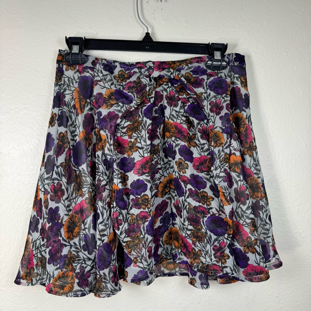 Flowy Floral Chiffon Mini Skirt Juniors Size M A-Line Skater Indie Y2K 28” Waist